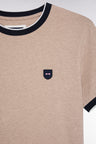 T-shirt à manches courtes en coton stretch camel coupe ajustée