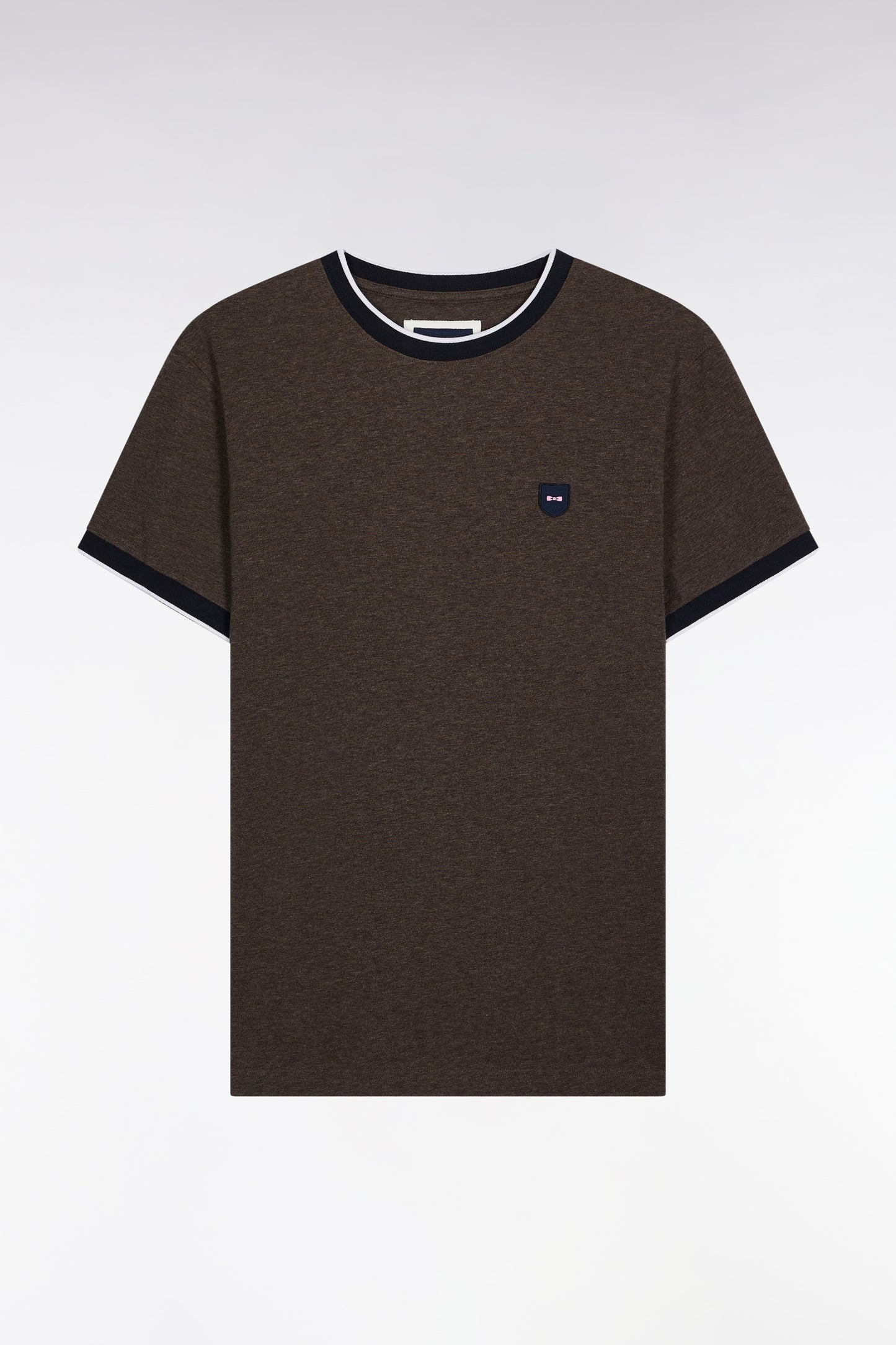 T-shirt à manches courtes en coton stretch marron coupe ajustée