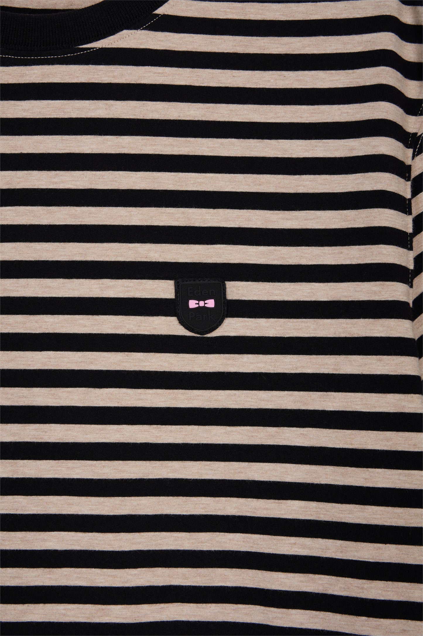 Short-sleeved T-shirt in navy and brown striped cotton jersey
