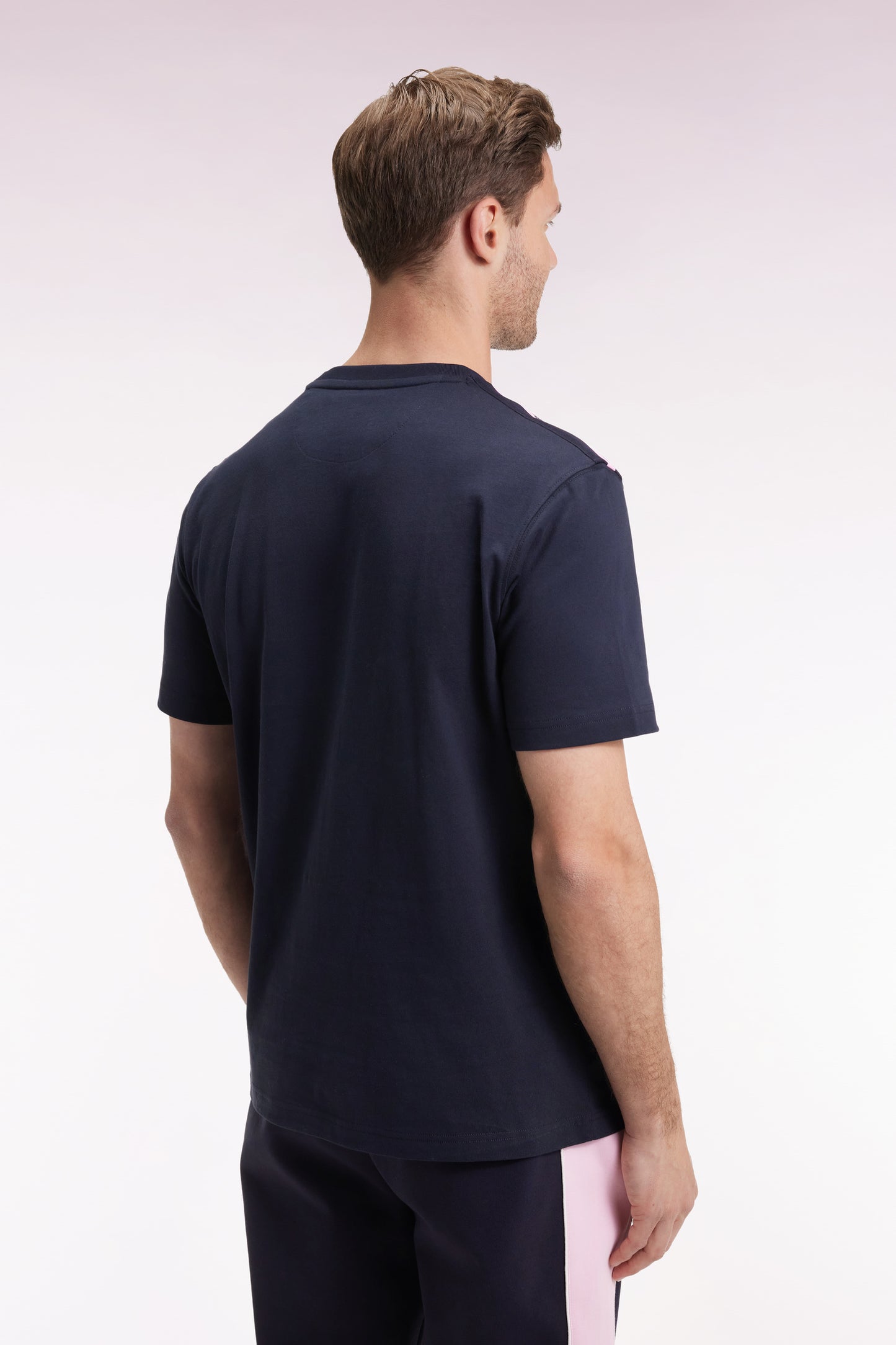 T-shirt à manches courtes en coton marine bande épaules