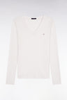 T-shirt à manches longues en coton Pima côtelé blanc coupe slim
