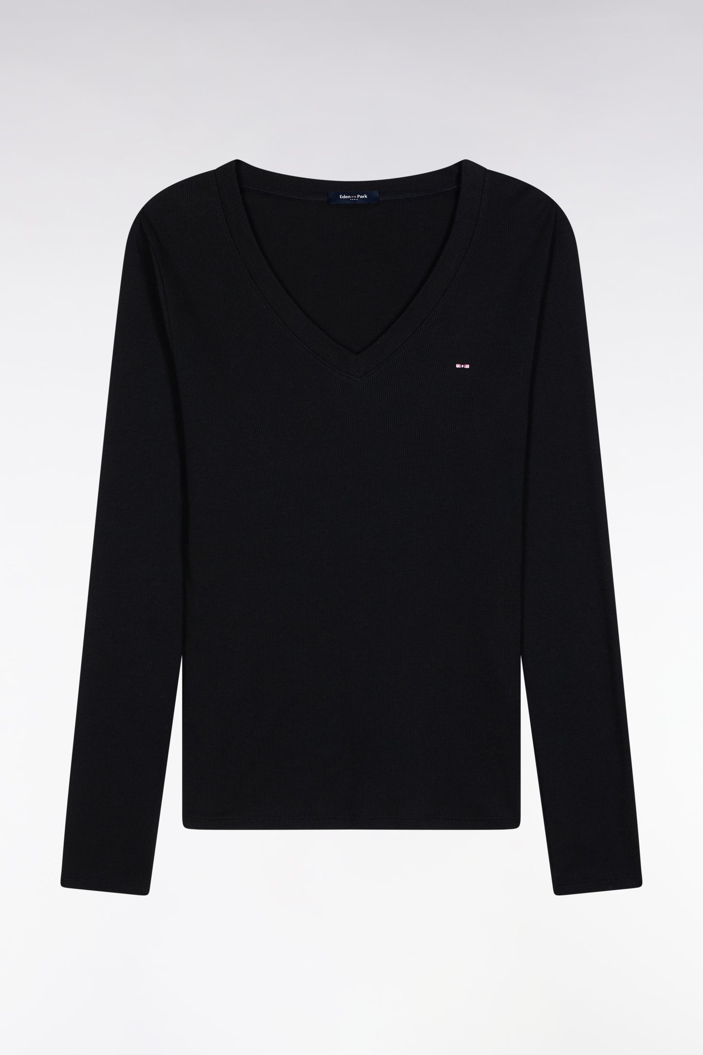 T-shirt à manches longues en coton Pima côtelé noir coupe slim