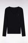 T-shirt à manches longues en coton Pima côtelé noir coupe slim