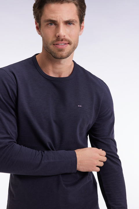 T-shirt à manches longues en coton slub marine - Image 3