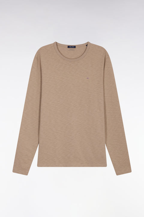 T-shirt à manches longues en coton slub beige - Image 2