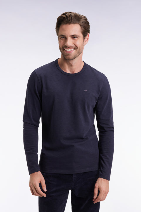 T-shirt à manches longues en coton slub marine - Image 1