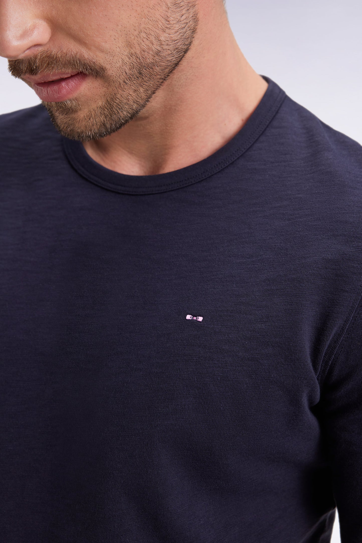 T-shirt à manches longues en coton slub marine