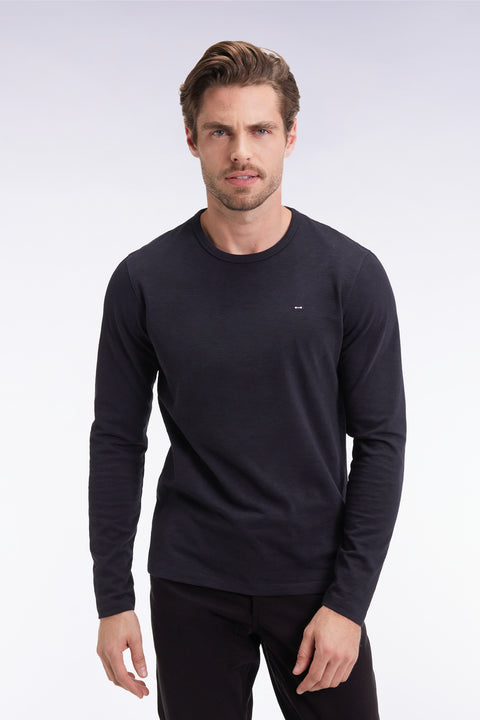 T-shirt à manches longues en coton slub noir - Image 1