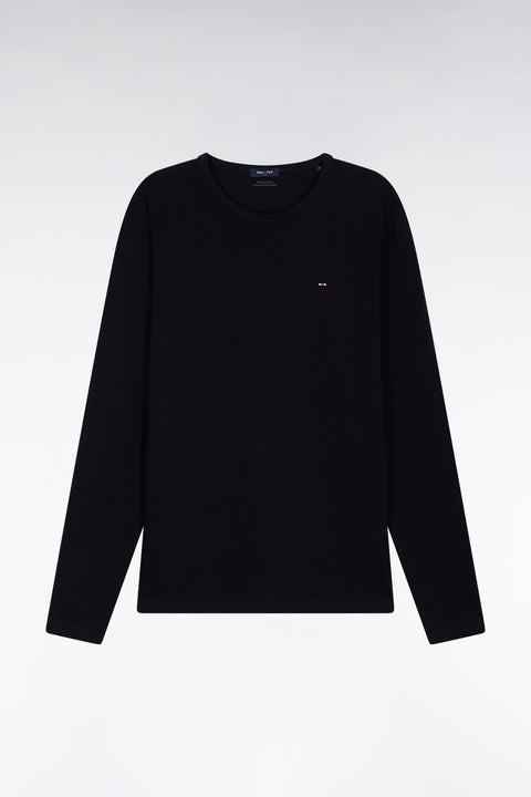 T-shirt à manches longues en coton slub noir - Image 2