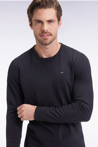 T-shirt à manches longues en coton slub noir