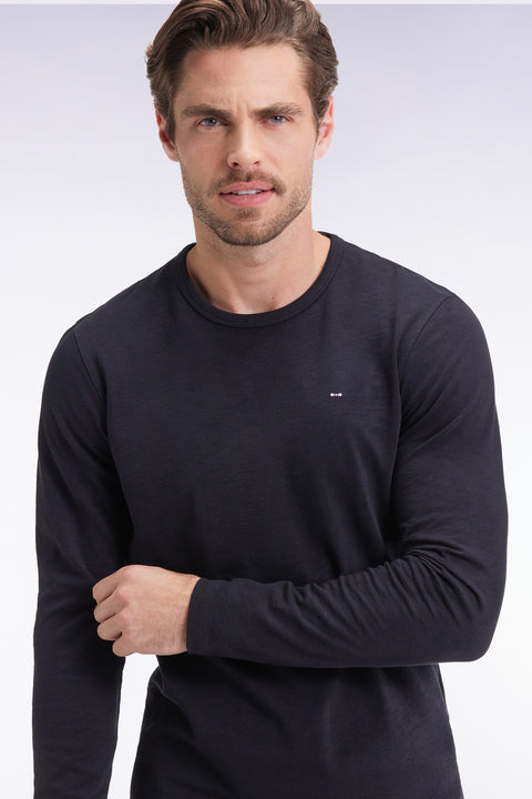 T-shirt à manches longues en coton slub noir - Image 3