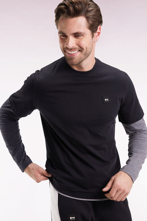 T-shirt à manches longues en coton noir - Image 3