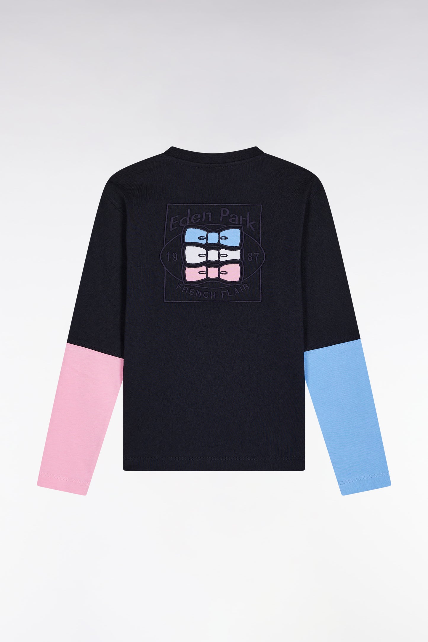 T-shirt à manches longues bicolores en coton marine coupe droite