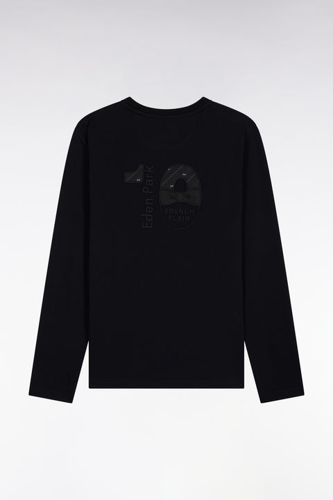 T-shirt col rond à manches longues en coton noir - Image 2