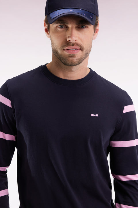 T-shirt à manches longues en coton marine à manches rayées - Image 3