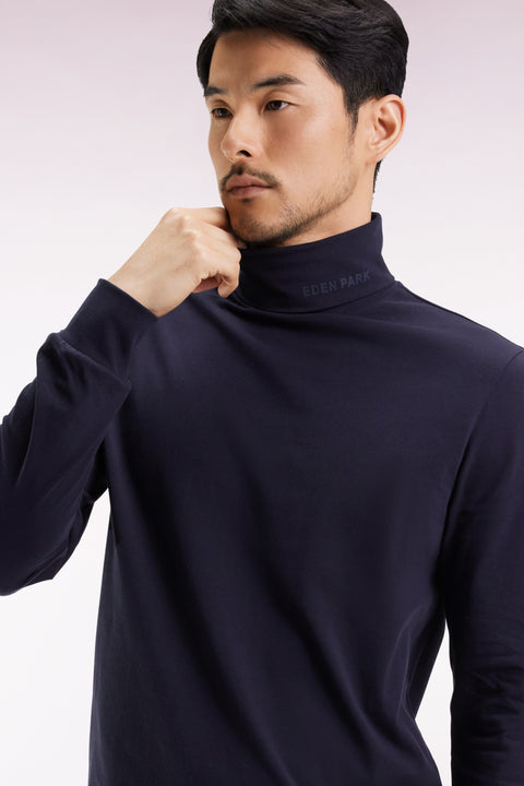 T-shirt col roulé à manches longues en coton stretch marine - Image 3