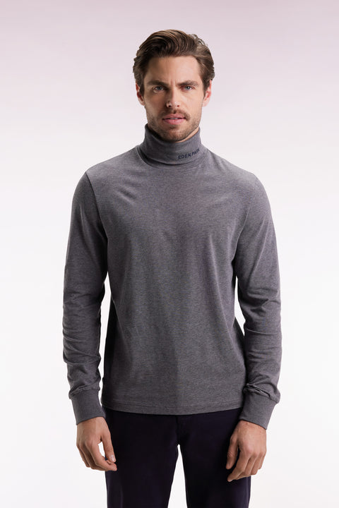 T-shirt col roulé à manches longues en coton stretch gris - Image 1