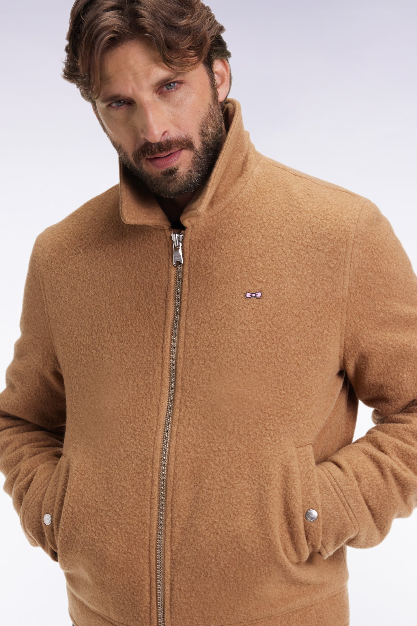 Camel boiled wool blend jacket
