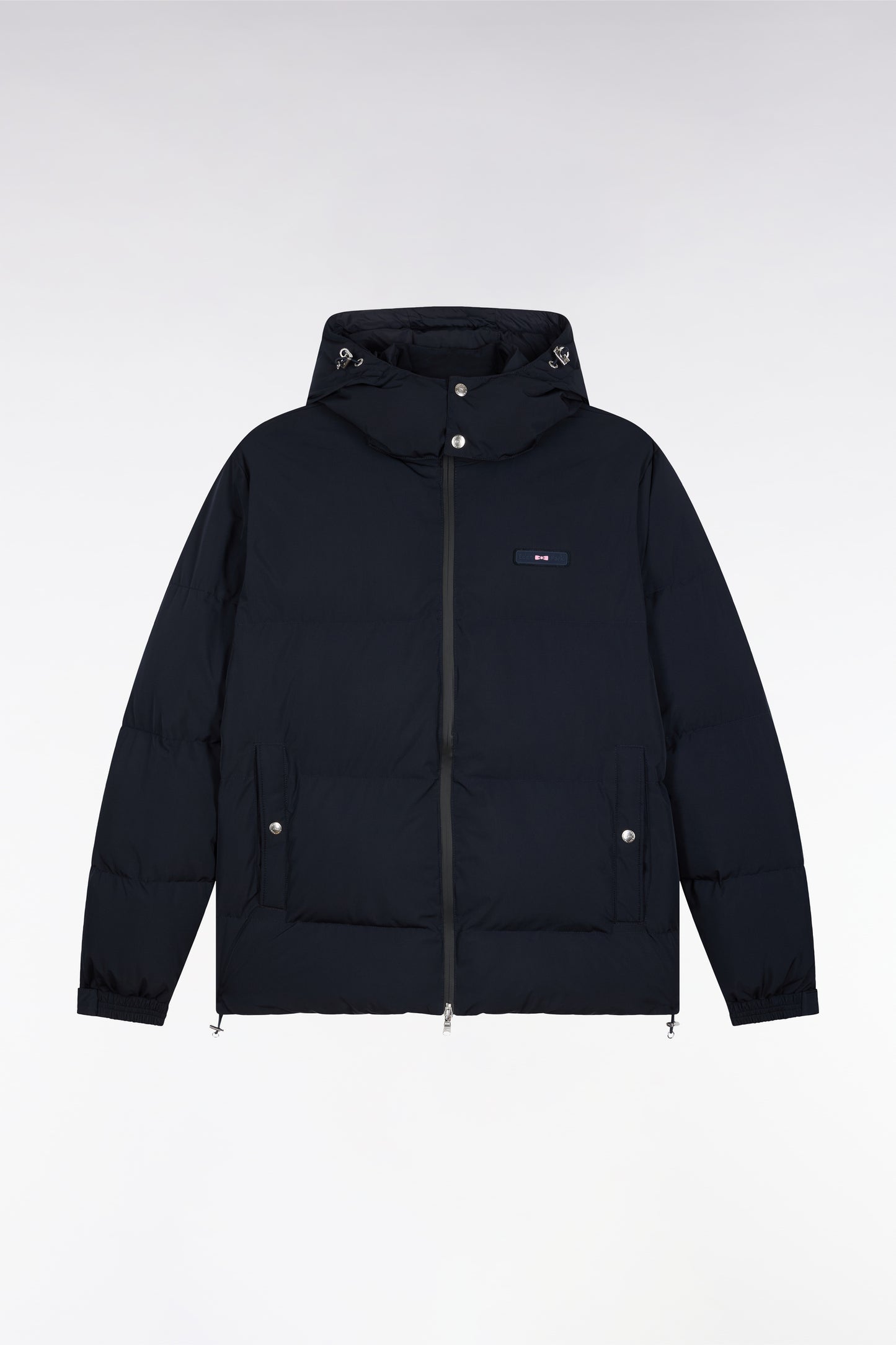 Doudoune en nylon matelassé marine à capuche amovible