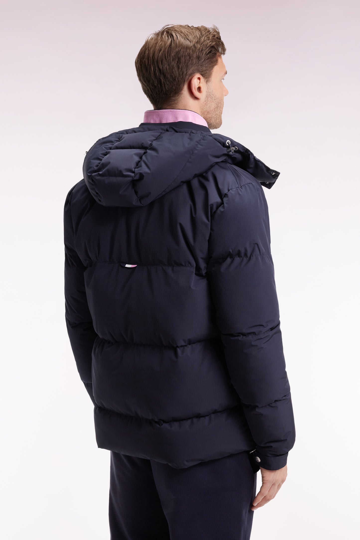Doudoune en nylon matelassé marine à capuche amovible