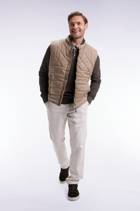 Doudoune sans manches col motard en nylon matelassé beige - Image 3