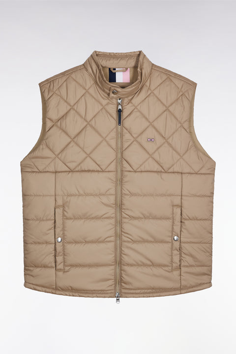 Doudoune sans manches col motard en nylon matelassé beige - Image 2