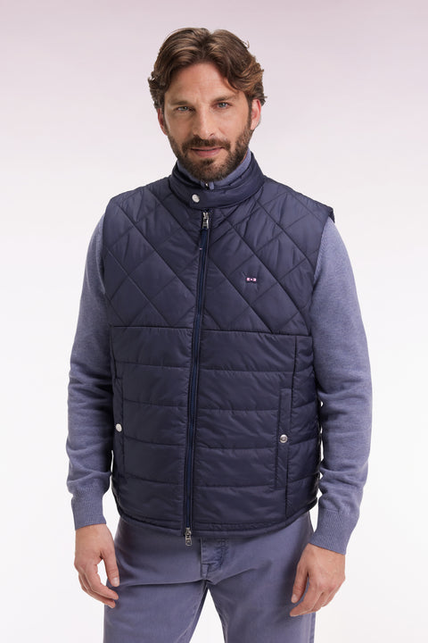 Doudoune sans manches col motard en nylon matelassé gris - Image 1