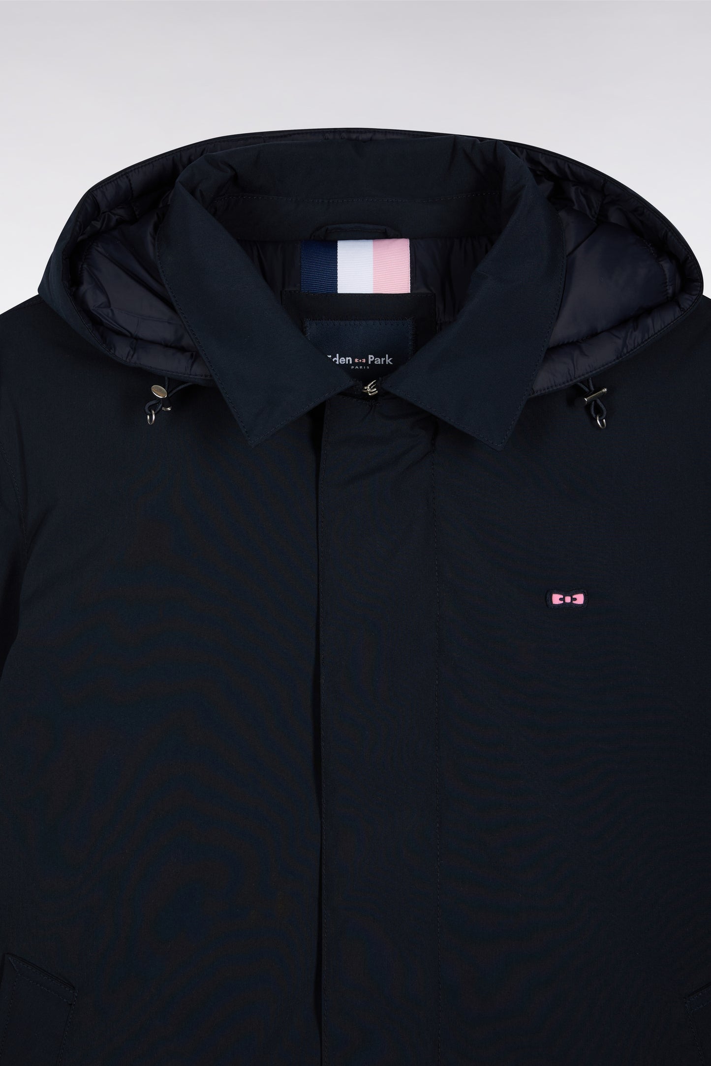 Imperméable long en nylon marine à capuche amovible