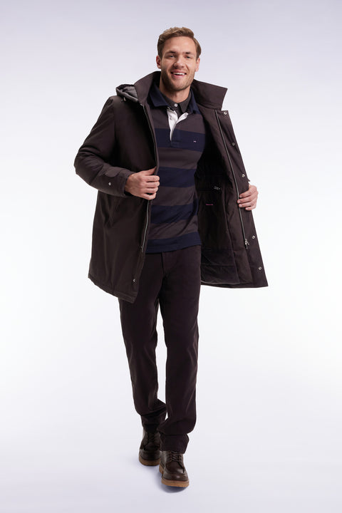 Imperméable long en nylon marron à capuche amovible - Image 3