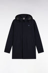 Imperméable long en jersey double face marine à capuche amovible