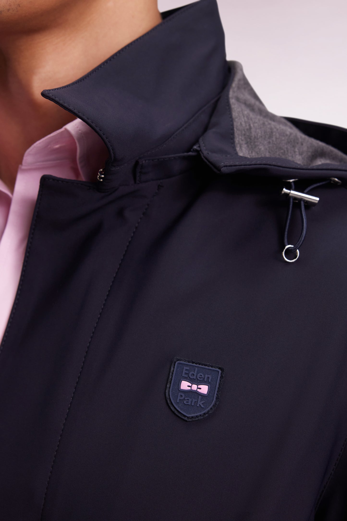 Imperméable long en jersey double face marine à capuche amovible