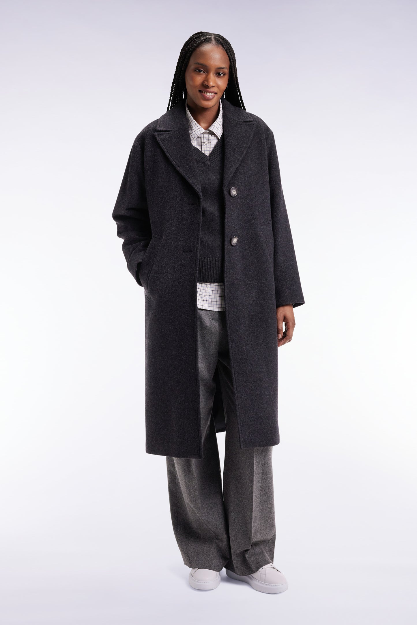 Manteau masculin coupe oversized en laine gris foncé