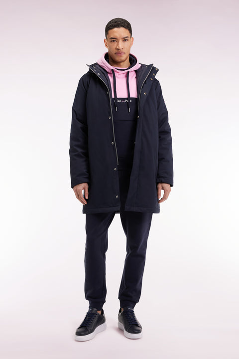 Parka longue 2-en-1 en nylon marine à capuche intégrée - Image 1