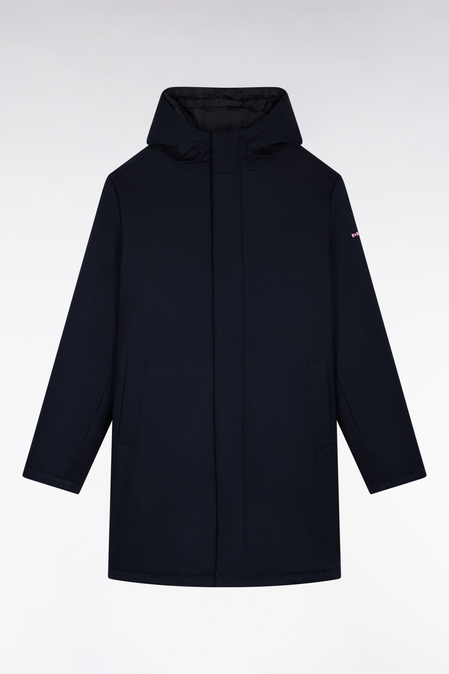 Parka longue 2-en-1 en nylon noir à capuche intégrée