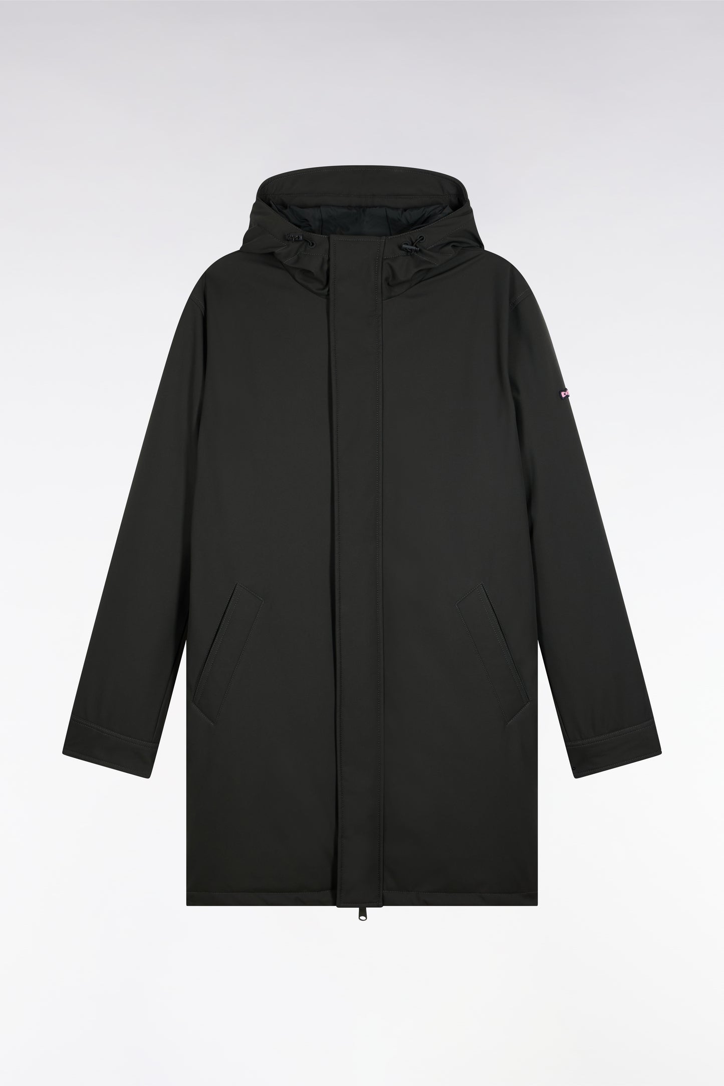 Parka longue en nylon kaki à capuche intégrée