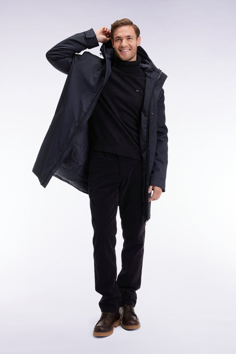 Parka longue en nylon noir à capuche intégrée - Image 3