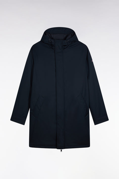 Parka longue en nylon marine à capuche intégrée - Image 2