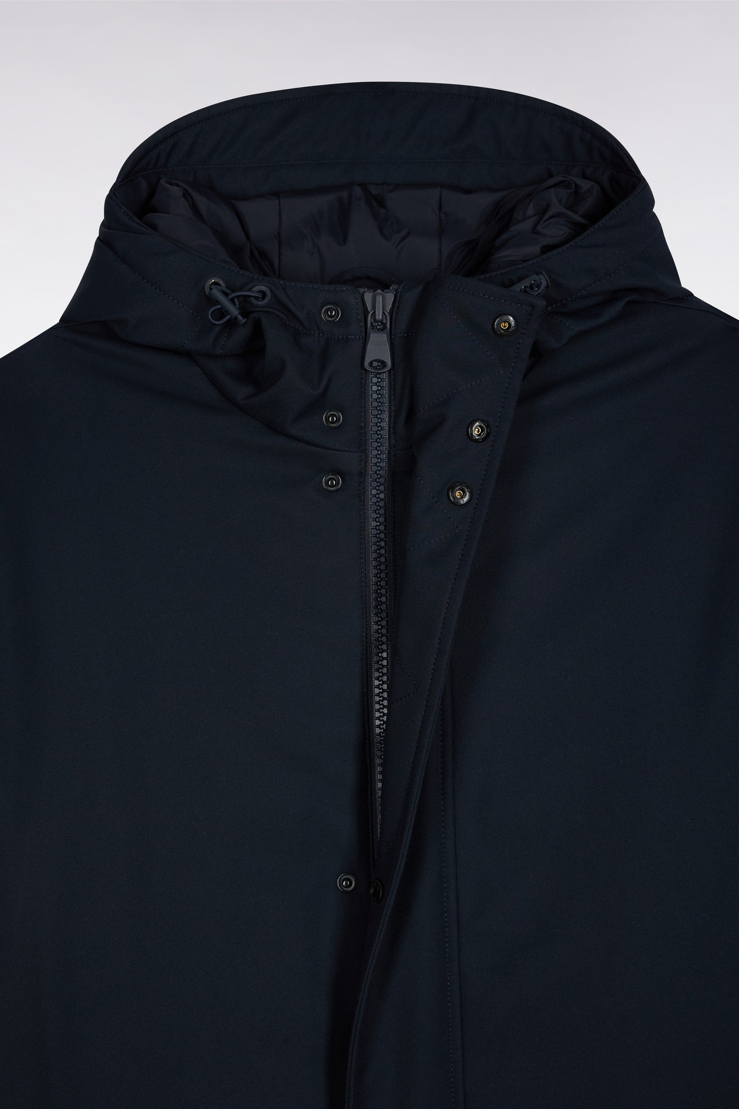 Parka longue en nylon marine à capuche intégrée