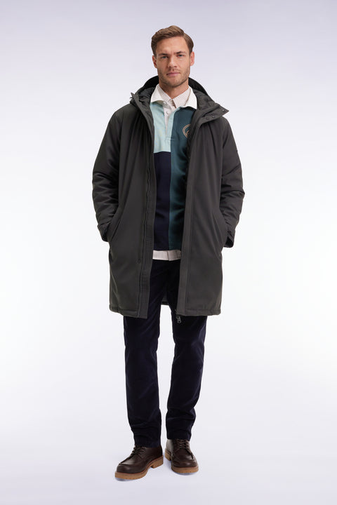 Parka longue en nylon kaki à capuche intégrée - Image 1