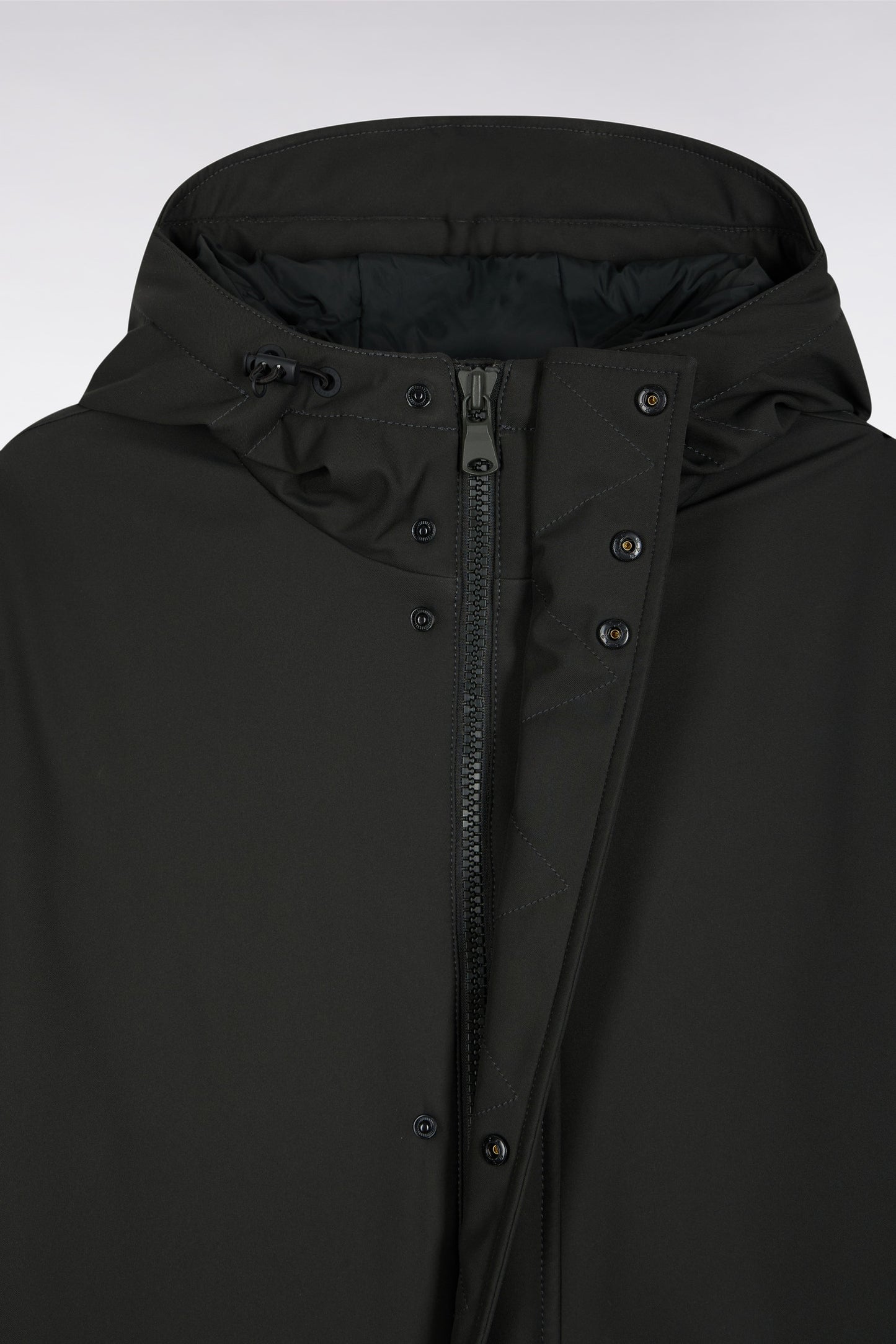 Parka longue en nylon kaki à capuche intégrée