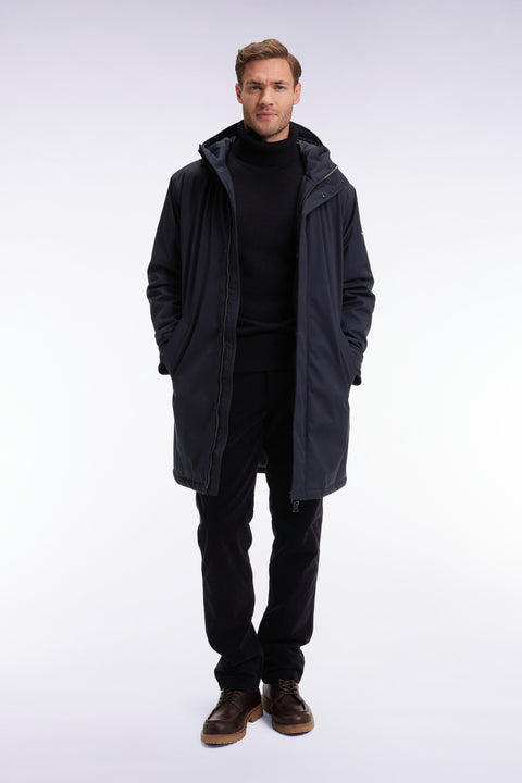 Parka longue en nylon noir à capuche intégrée - Image 1