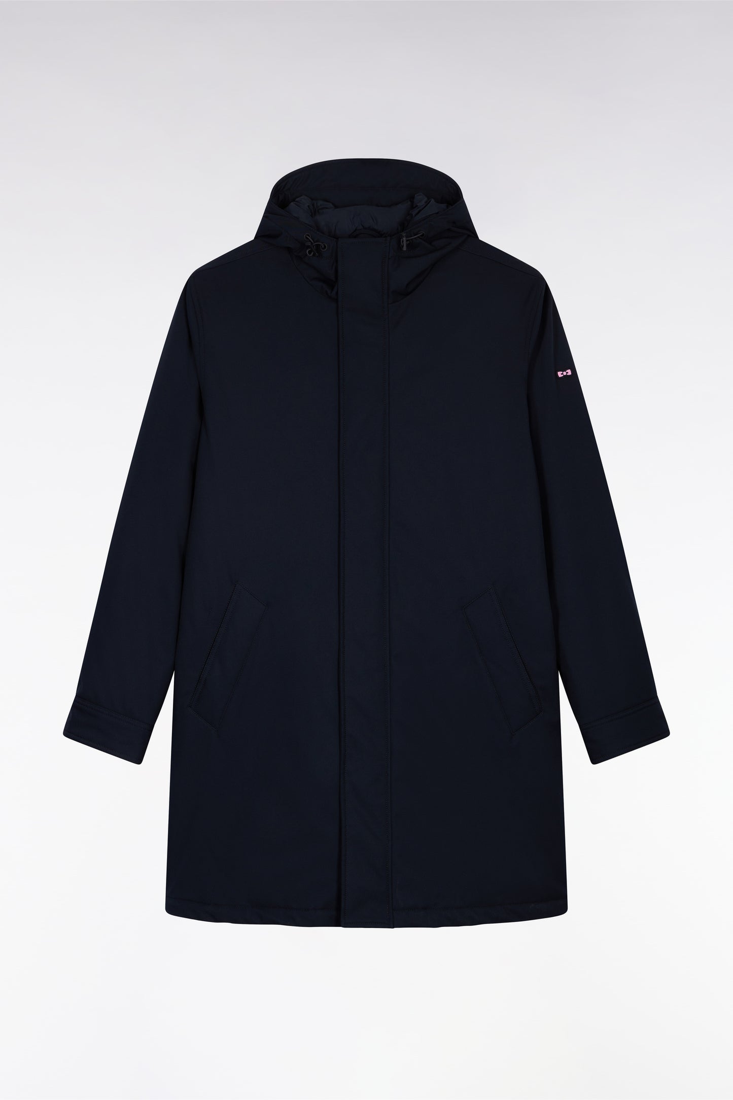 Parka longue en nylon noir à capuche intégrée