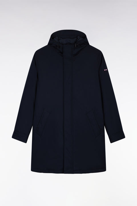 Parka longue en nylon noir à capuche intégrée - Image 2