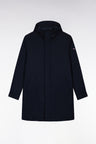 Parka longue en nylon noir à capuche intégrée