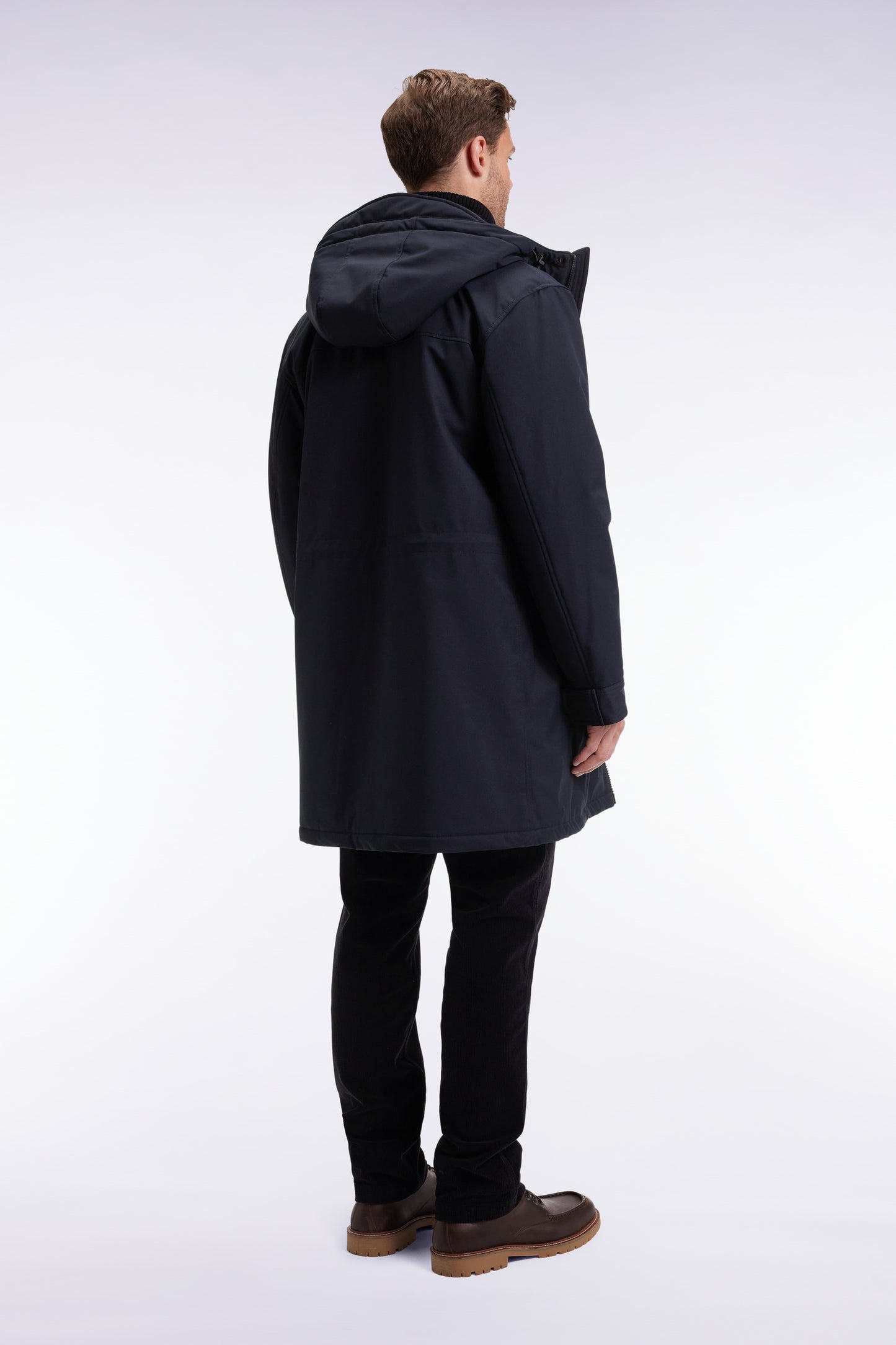 Parka longue en nylon noir à capuche intégrée