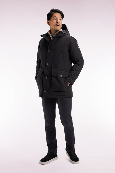 Parka courte en nylon noir à poches plaquées - Image 3