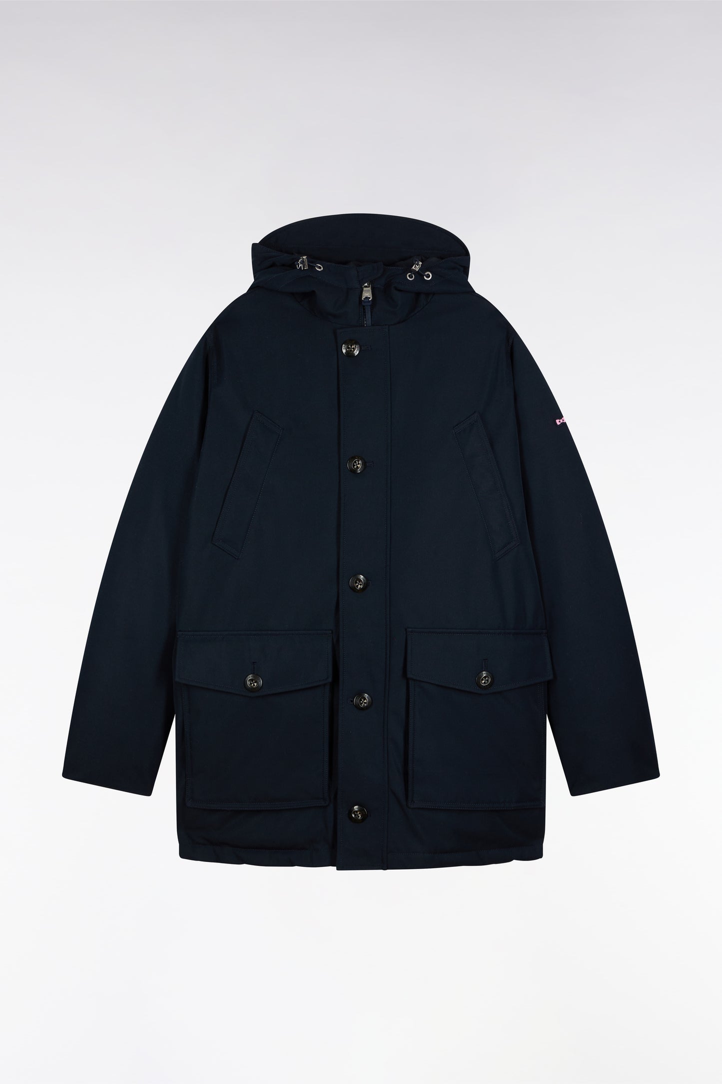 Parka courte en nylon marine à poches plaquées