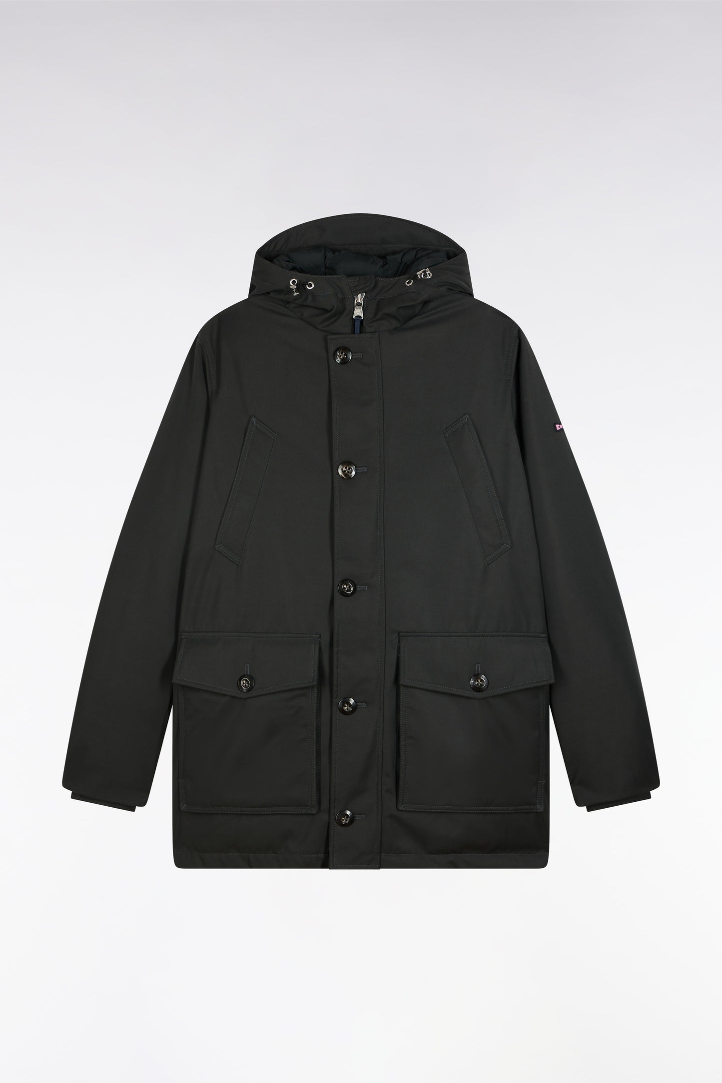 Parka courte en nylon kaki à poches plaquées