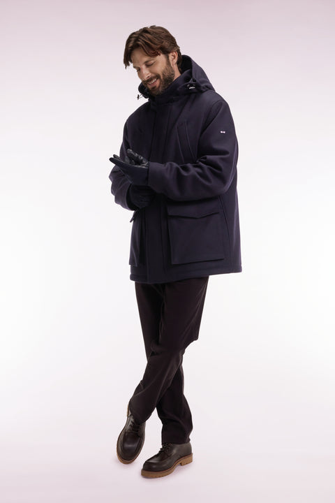 Parka courte en laine et cachemire marine capuche amovible - Image 2