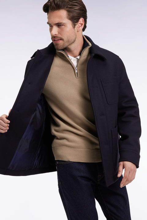Surchemise zippée en twill de laine marine à poches plaquées - Image 3